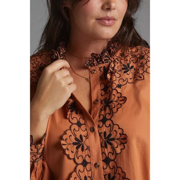 Anthropologie Scalloped Embroidered Buttondown NWT Size 10 - Picture 5 of 9